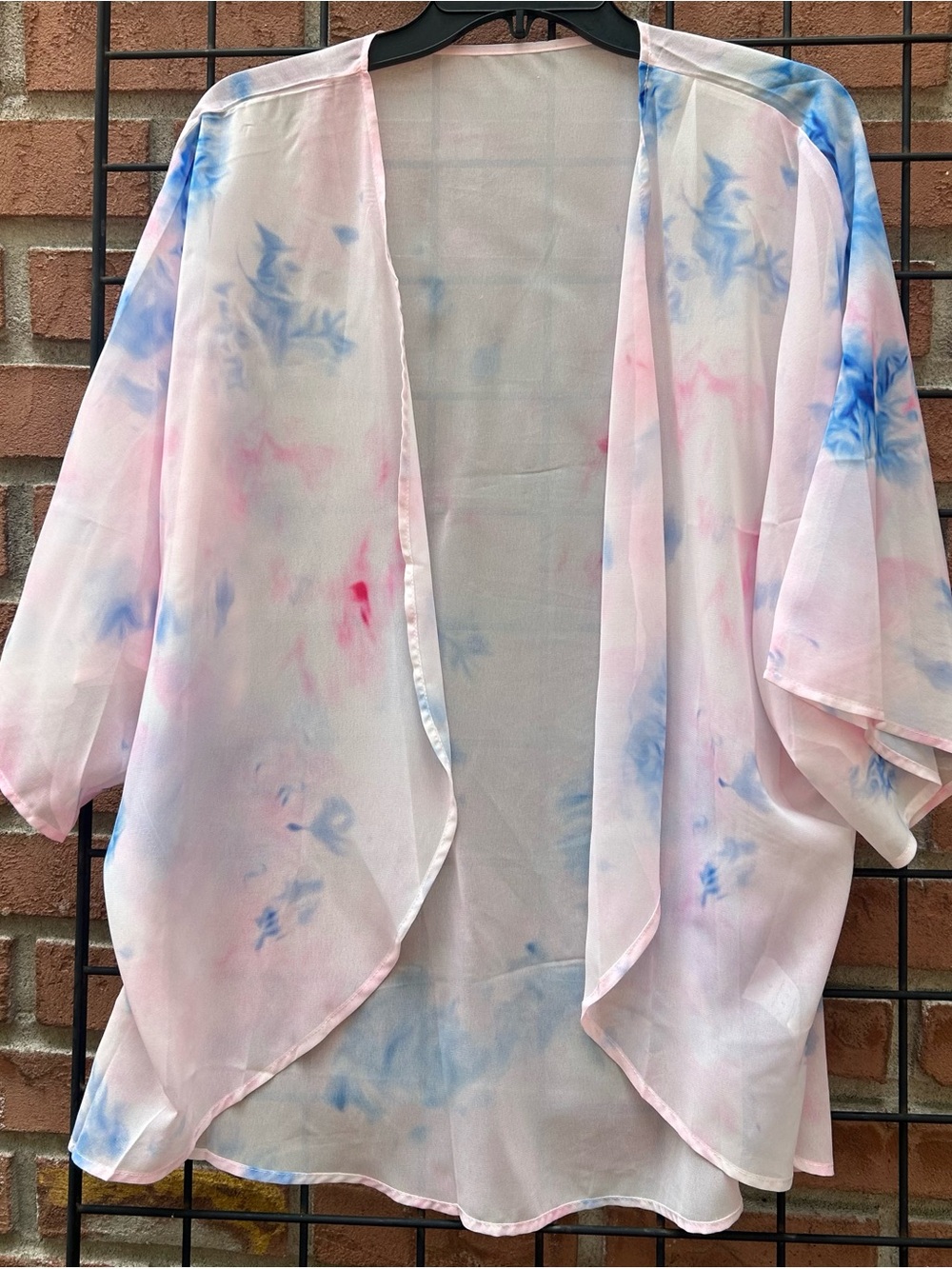 Sheer Tie-Dye Kimono Cardigan - Pink & Blue
